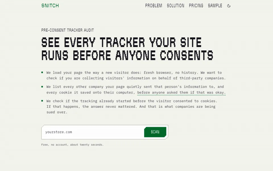 Snitch homepage